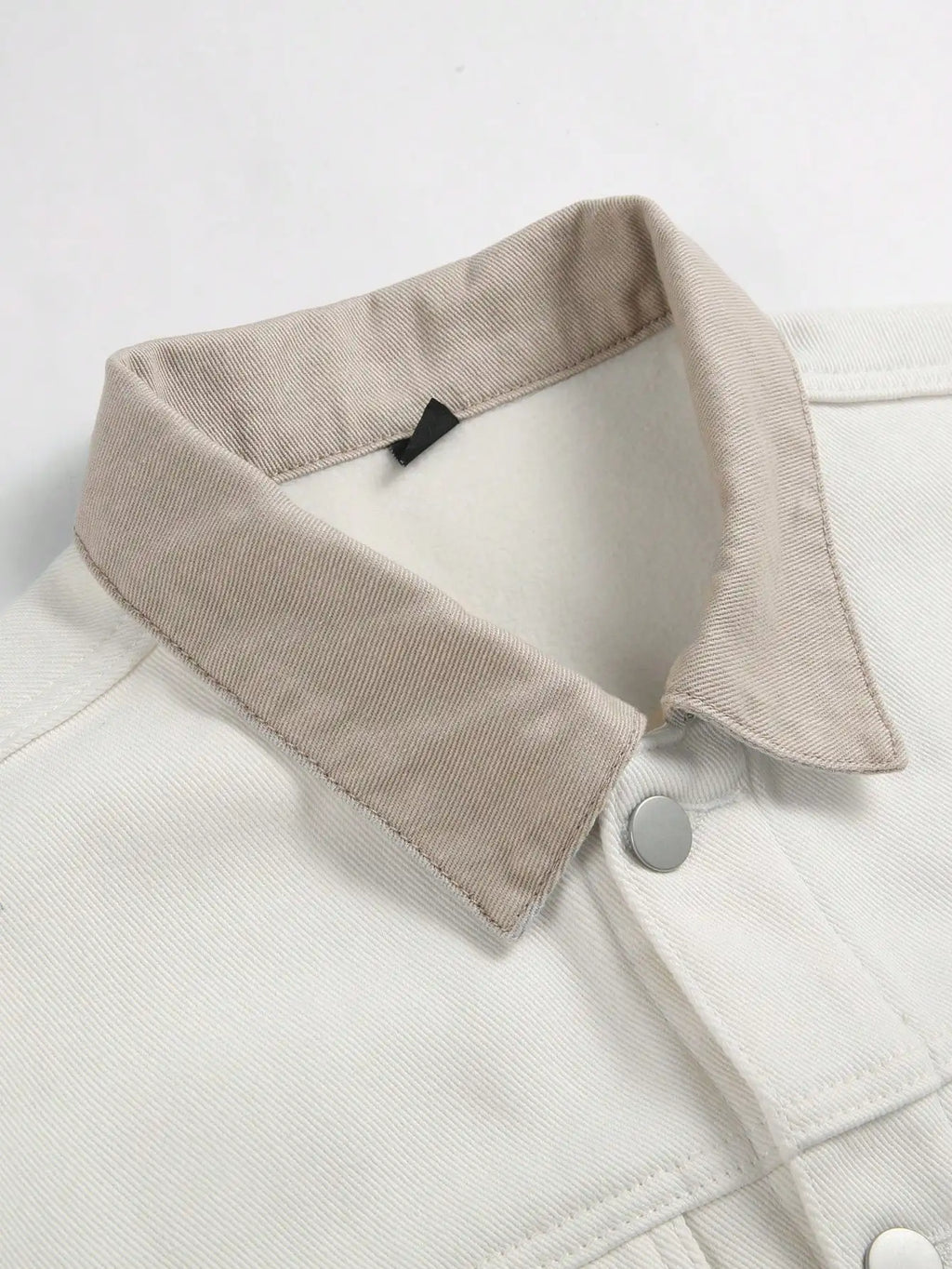 Men Denim Top"Off-White Color-Block Collared Fleece-Lined"
