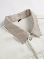 Men Denim Top"Off-White Color-Block Collared Fleece-Lined"
