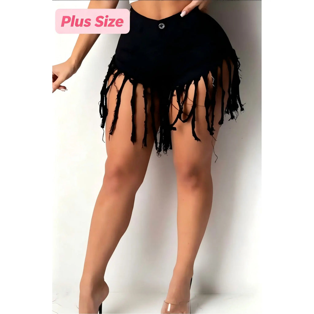 Women Short "Oversized Women's Denim Shorts High Street Tassel Detail Sexy Spicy Girl"