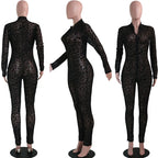 Women Jump Suit "Flocking Leopard Night Party Rompers Womens Jumpsuit"