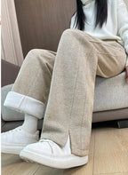 Women Trouser "Thickened Woolen Straight Leg Pants Women's High Waist Wide Leg Narrow Version Winter Autumn Fleece Lined Trousers Casual Pants"