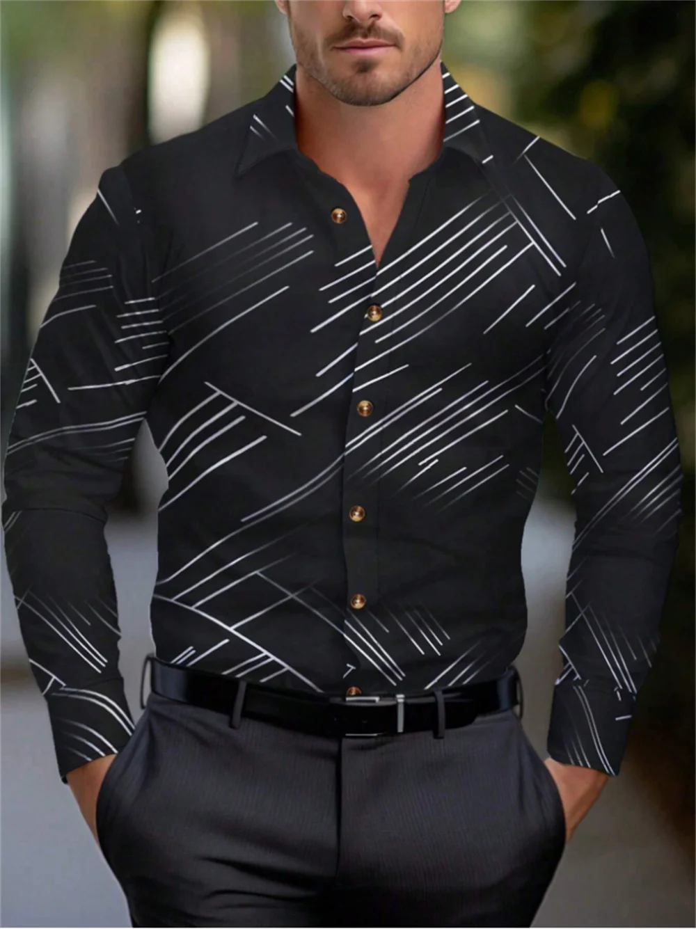 13 Color Striped Long Sleeve Shirt Fashion Sports Men's Shirt Lapel Large Size Breathable Men's Clothing Button Design
