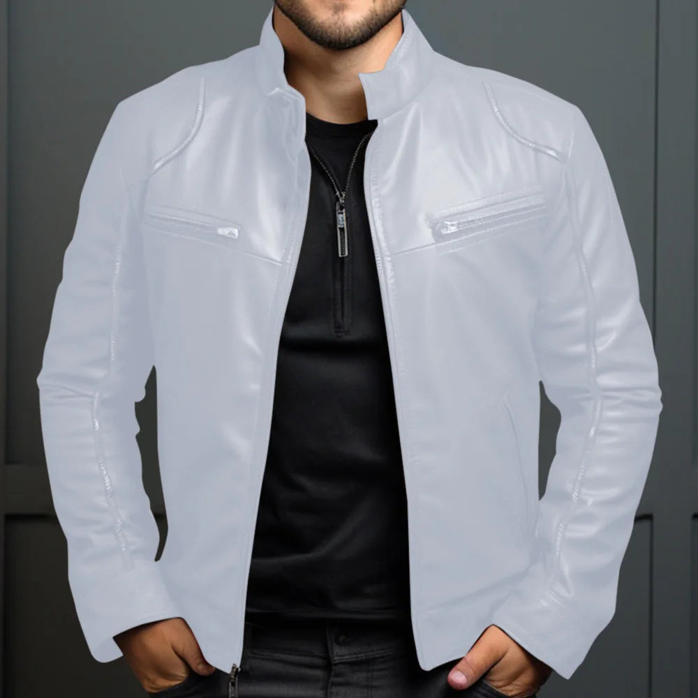 Men Leather Jacket "Asian Size Men's Motorcycle Leather Jacket Stand Collar Punk Biker Jacket"