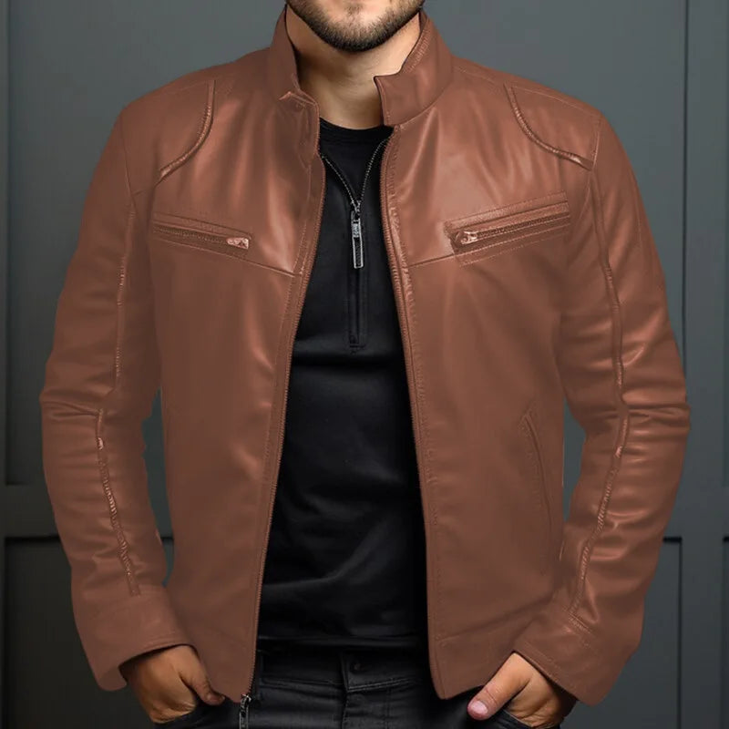 Men Leather Jacket "Asian Size Men's Motorcycle Leather Jacket Stand Collar Punk Biker Jacket"
