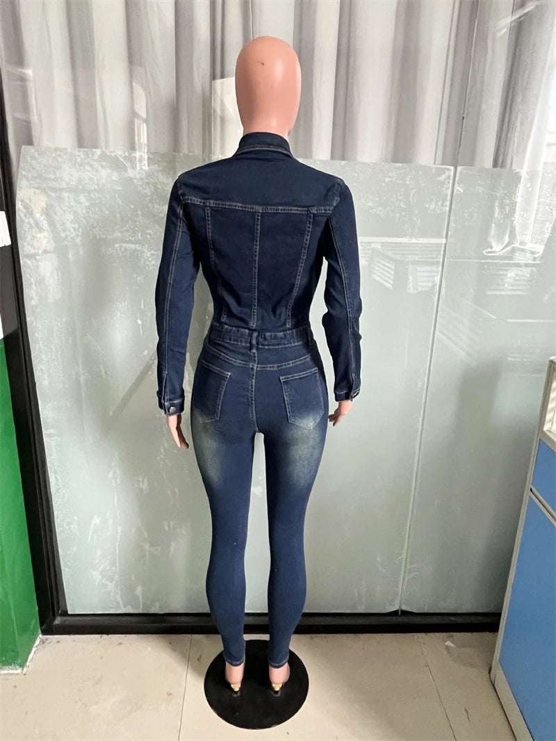 Women Jeans Jumpsuit "Streetwear Jean Jumpsuits Fall Clothes Women Full Sleeve Bodycon"