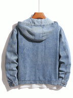Men Denim Top"Baggy Men Hooded Denim Jacket Zip Up Loose Fit Jean Coat"