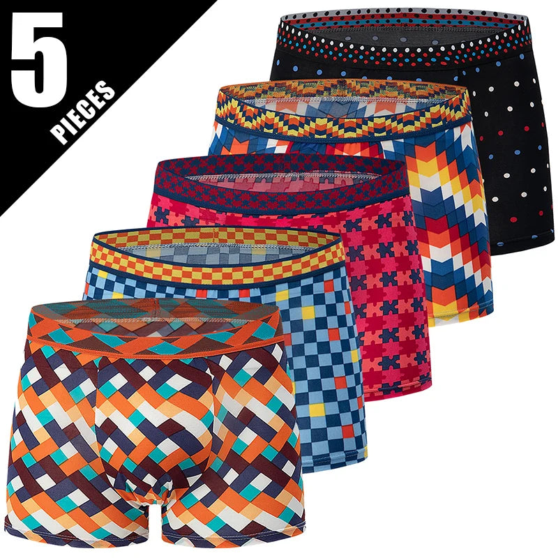 Men’s Classic Boxer Briefs – Gold Patterned Waistband / 5pcs