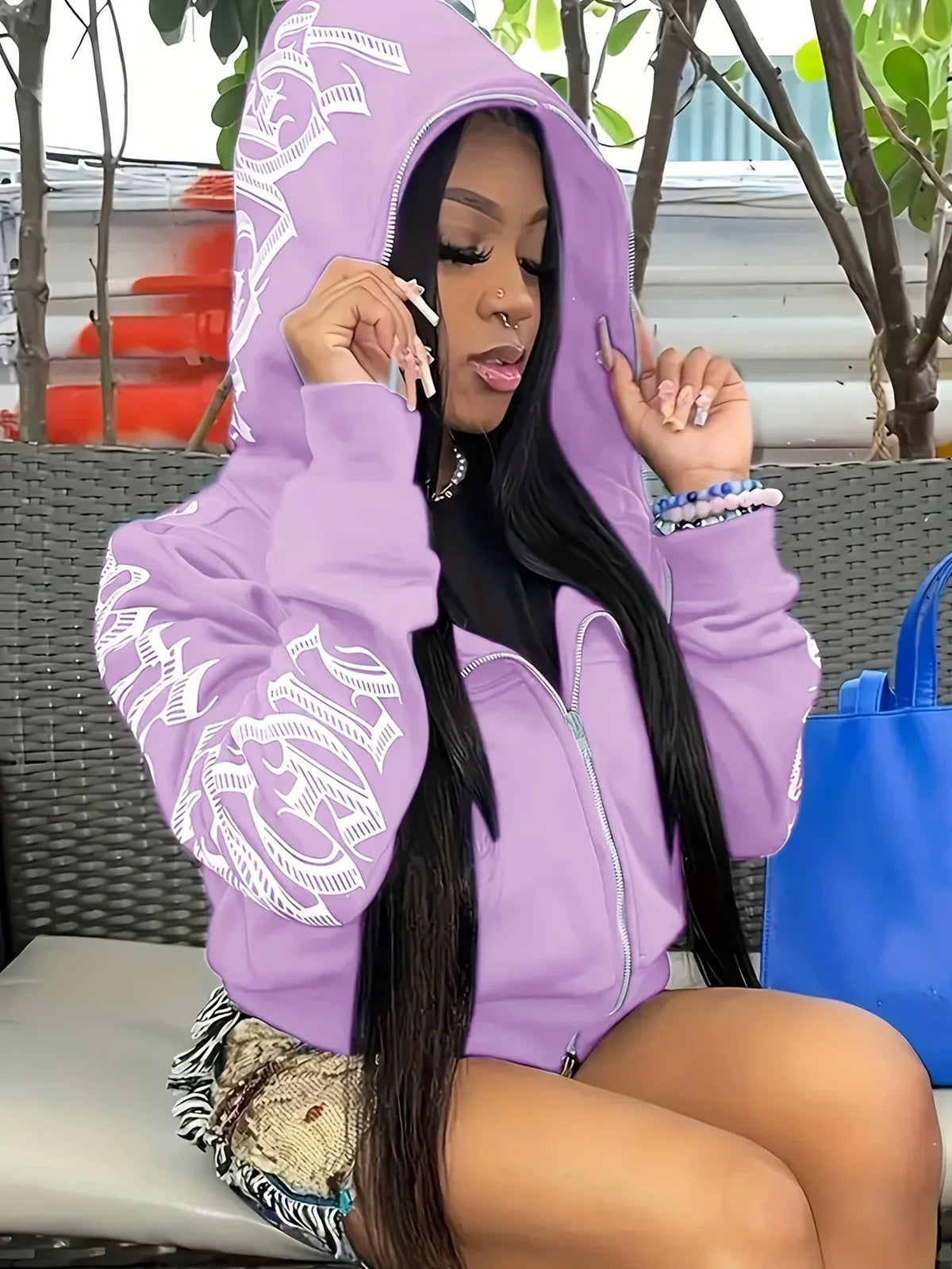 Women Sweaters & Hoodies "Letter Print Long Sleeve Zip Up Hoodies, Cyber Y2K Gothic Punk Sweatshirt"