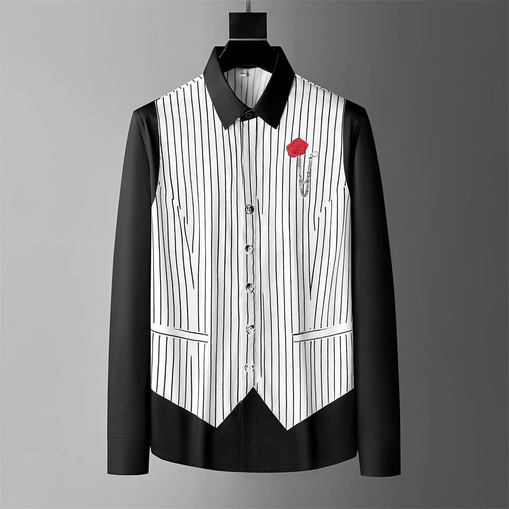 Men's shirt fake two-piece British style shirt slim fit business casual long-sleeved shirt social gathering uniform fashion 2024