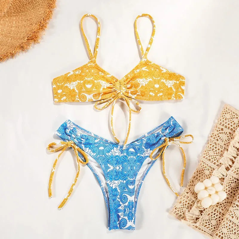 Women Bikini "Swimwear Woman 2026 Bikini Floral Print Sleeveless Top Bikinis Tie Side"