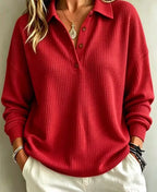 Women T-Shirt & Polo "Waffle Knit Polo Shirt Collar Half Button Long Sleeve Blouse"