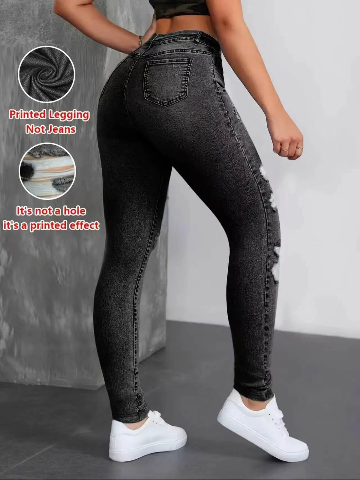 Women Jeans "Printed Leggings - Non-Denim Fabric, Full Faux Denim Printed Leggings"
