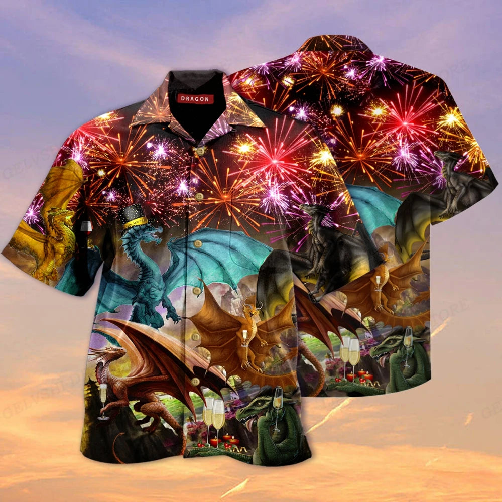 Men's Shirt Vocation Bus 3d Print Shirt Men Fashion Shirts Single-Breasted Short Sleeve Hawaiian Shirt Beach Dart Blouse Clothes