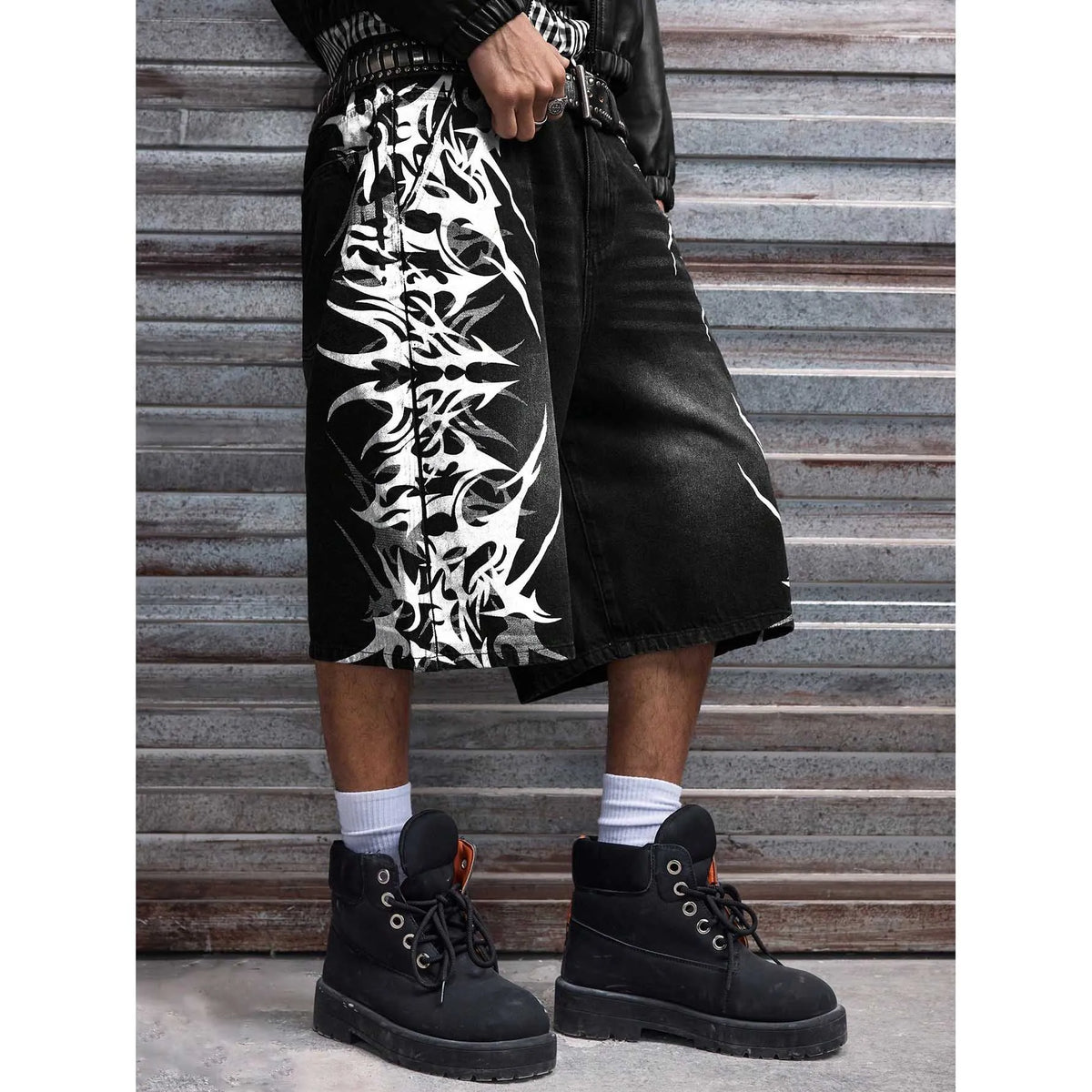 Men Short"Denim Jorts Summer Streetwear Print Baggy Wide"