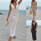 Women Cover "Deep V Hollow Out Crochet Maxi Dress Women Summer Beach Cover Up Dress See Through Knit Long Dress Bikini Cover Up Swimwear"