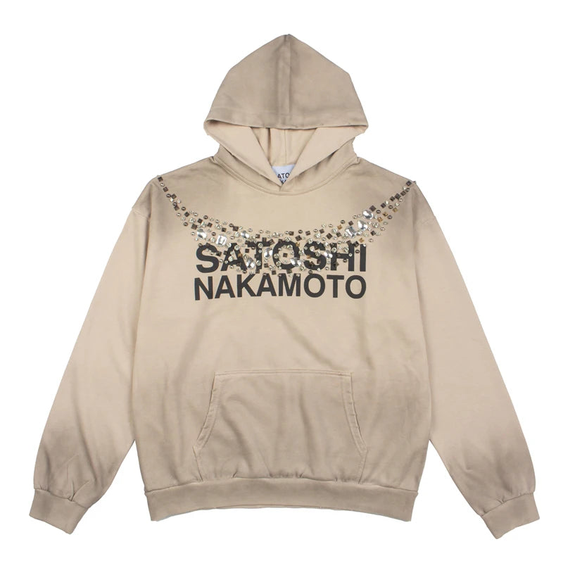 Men Hoodie Sweatshirt "SATOSHI NAKAMOTO Vintage With Wood"