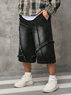Men Short "Vintage Distressed Denim Three-Quarter Capri"