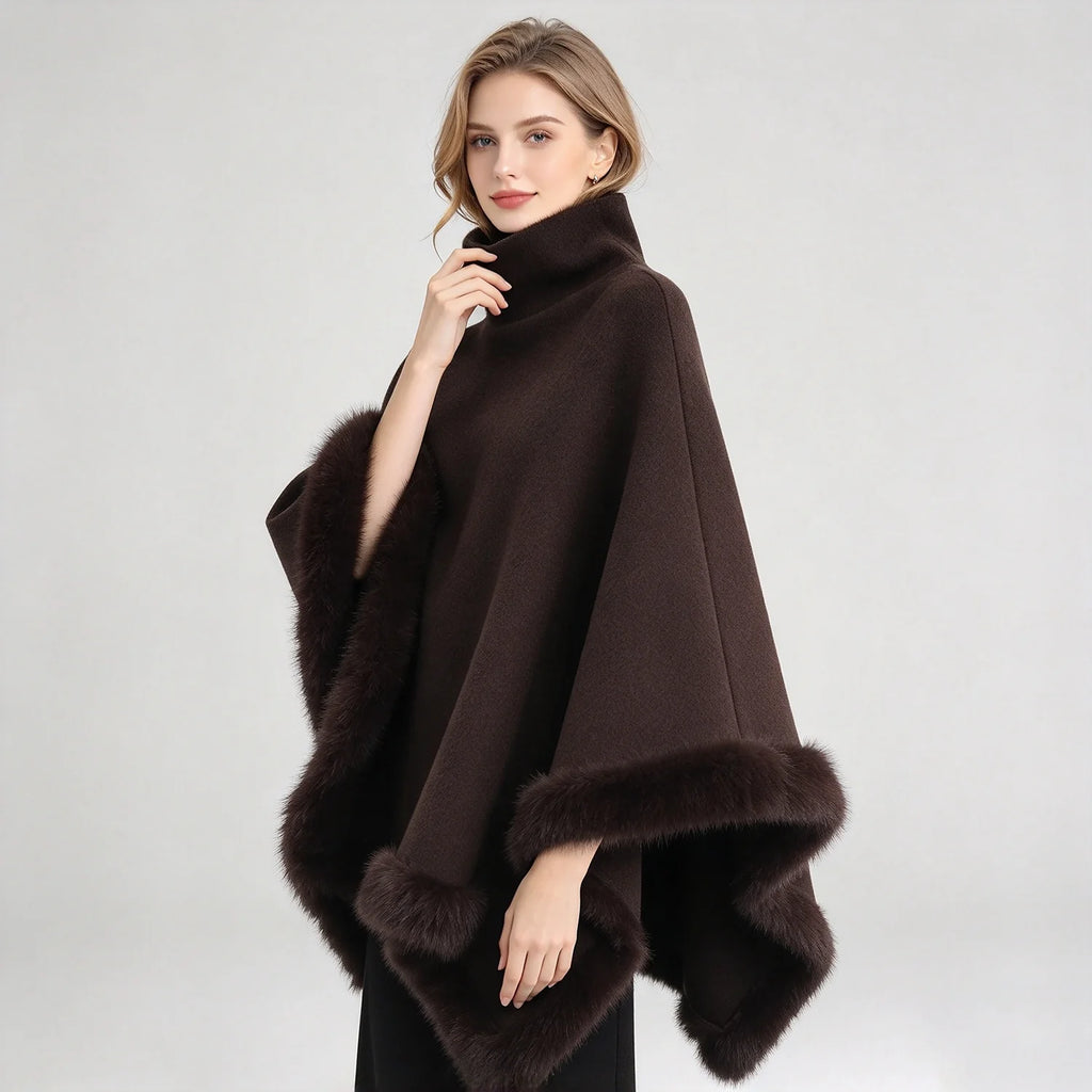 Women Coat & Jacket "LIMO Women High Neck Cape Coat Faux Fur Trim Poncho"