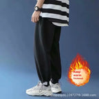 Women Casual Jogger Pants High Waist Elastic Cuff Sweatpants 2025 New American Style Loose Wide Leg Warm Fleece Lined Pants for