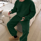 Men Matching Set "INCERUN Men's Sets Solid Color Loose V Neck Long Sleeve Hoodies Pants"