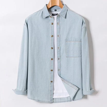 2025 Denim Long-Sleeve Double or Single  Pocket Design Shirt Classic 100% Cotton Fashion Embroider Comfortable Clothes