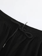 Men Matching Set "Textured Blazer Outfits, Black Lapel Jacket & Drawstring Pants Set"