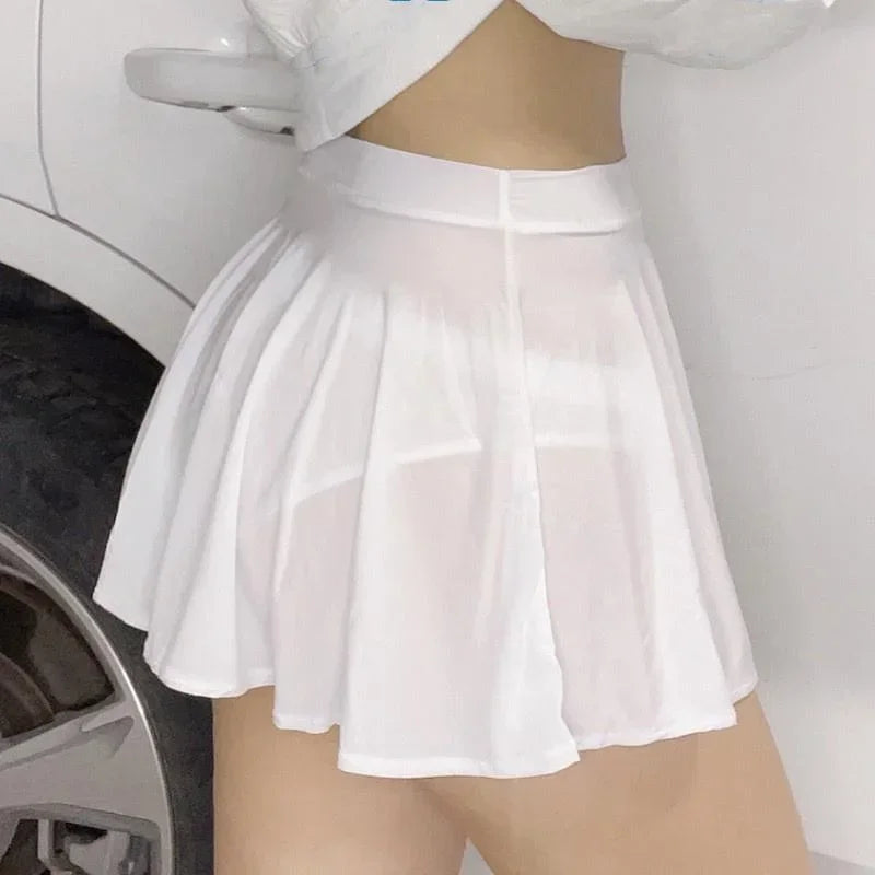 Women Skirt "Women Pleated Skirts Thin Mini Short See Through High Waist Christmas red Black"