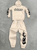 Men Matching Set "Baggy Tracksuit Star Flame Pattern Print Hoodie Pants Set Relaxed"