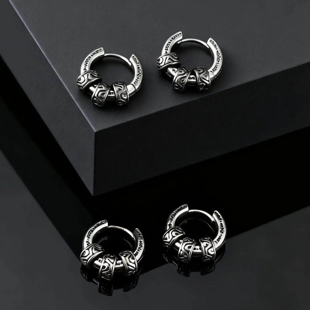 Men Jewerly & Accessories "Vintage Totem Vine Pattern Hoop Earrings for Men, Hypoallergenic Metal Huggies Earrings"