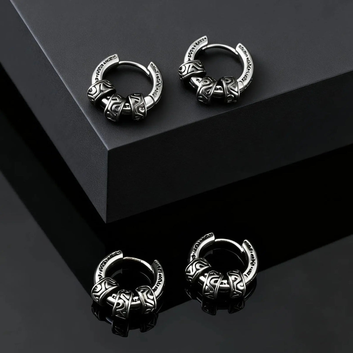 Men Jewerly & Accessories "Vintage Totem Vine Pattern Hoop Earrings for Men, Hypoallergenic Metal Huggies Earrings"