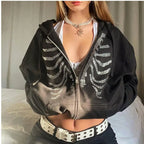 Women Sweaters & Hoodies "Y2K Rhinestone Skeleton Hoodies Women Gothic Black Zip Up"