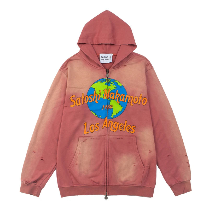 Men Hoodie Sweatshirt "SATOSHI NAKAMOTO Vintage With Wood"