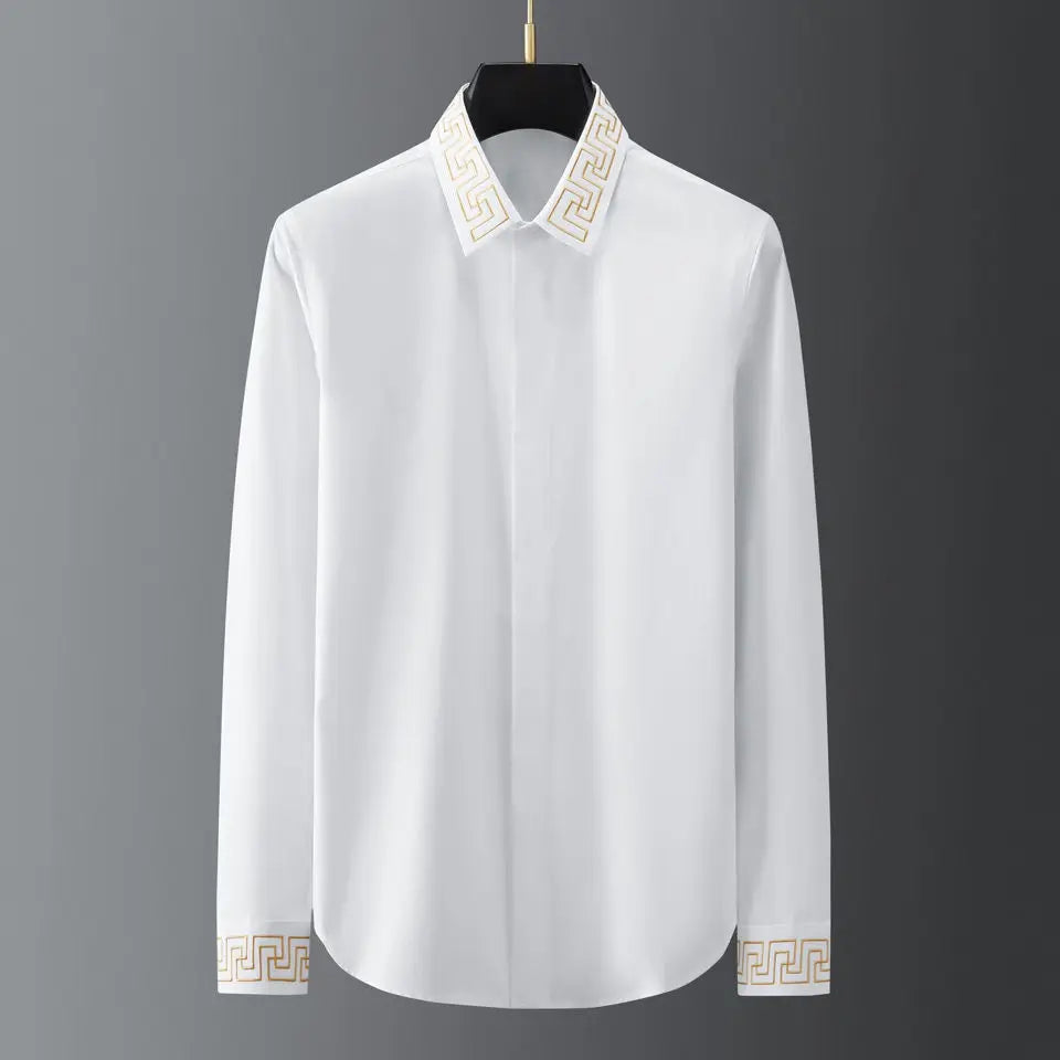 2025 New Summer Men's Long Sleeve Shirt Autumn Tide Brand Collar Cuff Embroidery Non-iron Fashion Personality High Quality Shirt