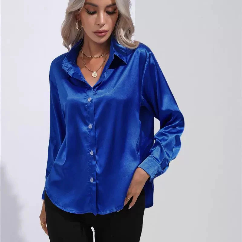 Women Blouse & Shirt "Autumn Casual Women's Blouses Elegant Satin Multicolor Basic Slim Shirt"