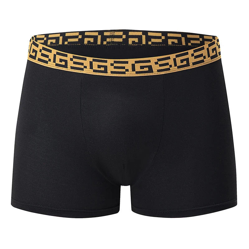 Men’s Classic Boxer Briefs – Gold Patterned Waistband / 5pcs