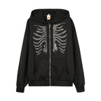 Women Sweaters & Hoodies "Y2K Rhinestone Skeleton Hoodies Women Gothic Black Zip Up"