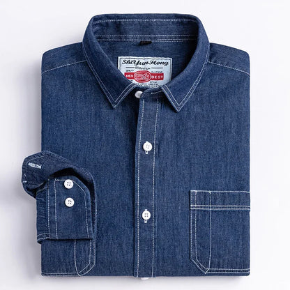 2025 Denim Long-Sleeve Double or Single  Pocket Design Shirt Classic 100% Cotton Fashion Embroider Comfortable Clothes