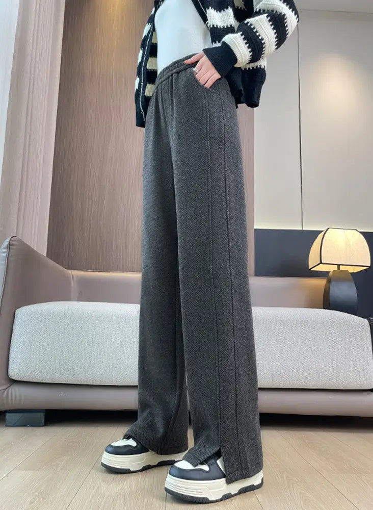Women Trouser "Thickened Woolen Straight Leg Pants Women's High Waist Wide Leg Narrow Version Winter Autumn Fleece Lined Trousers Casual Pants"
