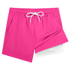 Mens Swim Trunks with Compression Liner Phone Pocket Summer Quick Dry Board Shorts