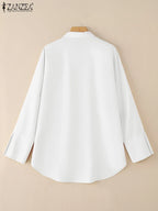Women Blouze & Shirt "ZANZEA Oversized Woman White Shirts Turn-Down Collar Long Sleeve Button"