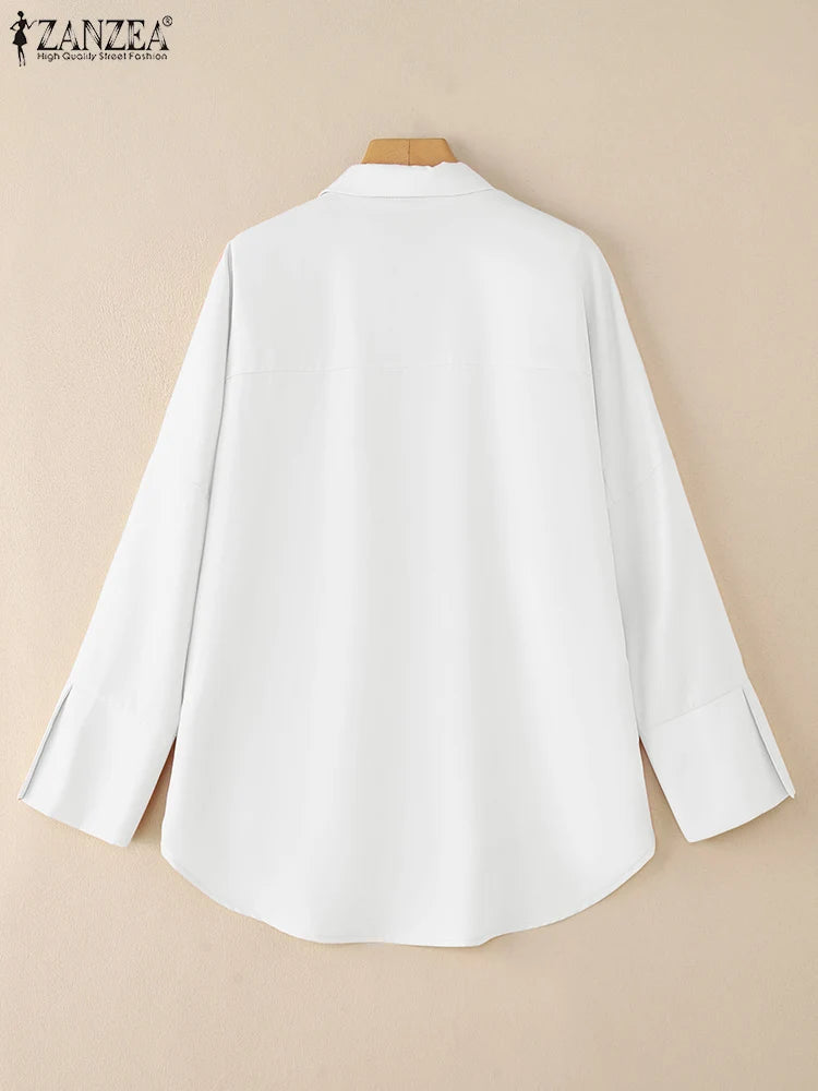 Women Blouze & Shirt "ZANZEA Oversized Woman White Shirts Turn-Down Collar Long Sleeve Button"