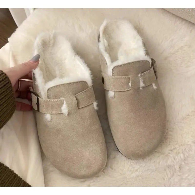 Comfortable Fur Classic Clogs for Women Winter New Fashion Cork Insole Plush Slipper with Arch Support Cozy Furry Suede Shoes