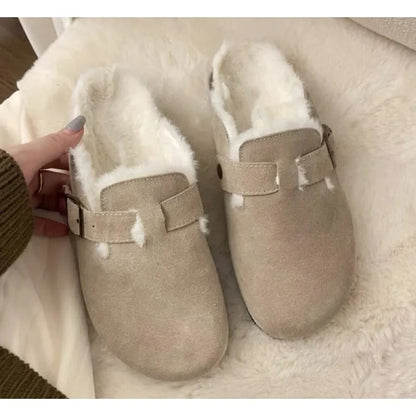 Comfortable Fur Classic Clogs for Women Winter New Fashion Cork Insole Plush Slipper with Arch Support Cozy Furry Suede Shoes