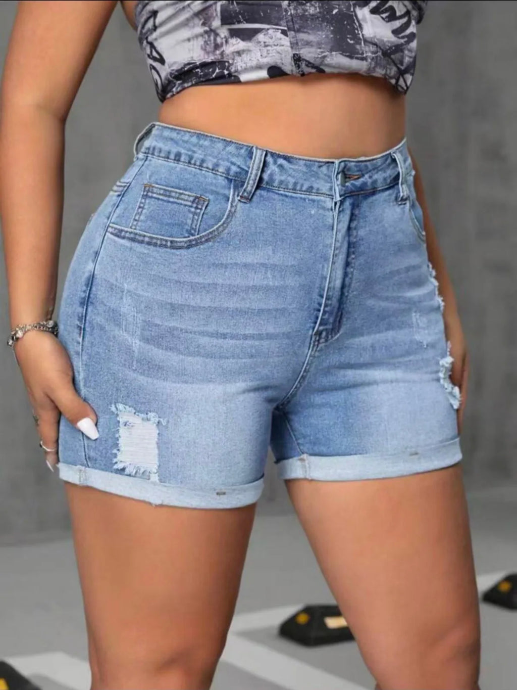 Women Short "Fashion Casual Ripped Denim Shorts Crimped Shorts Elastic High Waist Denim Shorts"