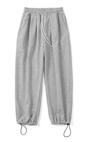 Women Casual Jogger Pants High Waist Elastic Cuff Sweatpants 2025 New American Style Loose Wide Leg Warm Fleece Lined Pants for